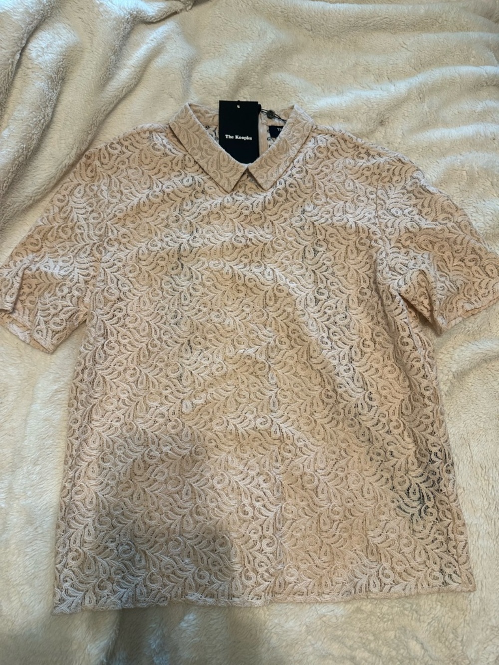 The Kooples Beige Pink Lace Polo Top -Women’s